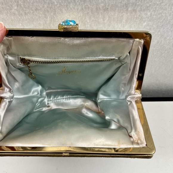 Vintage Meyers ~ White Faux Snakeskin Jeweled Hand Bag Clutch Purse Made in USA